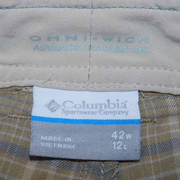 Columbia Omni-Wick Advanced Evaporation Mens 42W Plaid Shorts Tan Gray - Picture 2 of 11